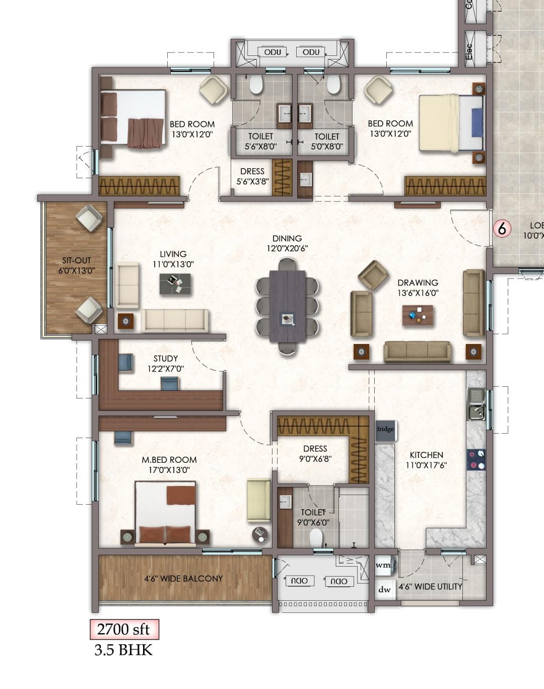 3.5BHK East Facing  12th Floor A Block Vision Arsha 