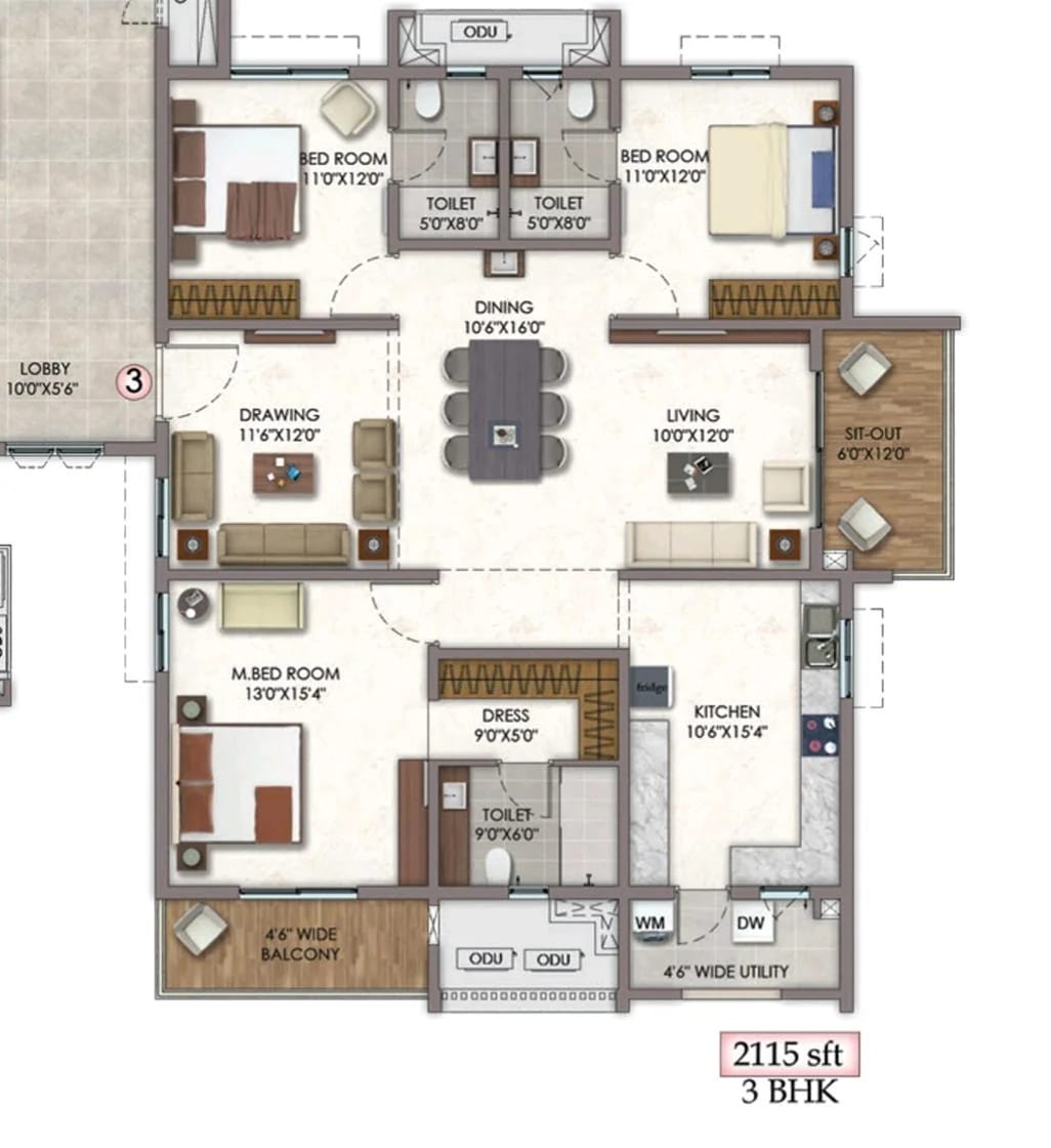 3bhk in Vision Arsha Tellapur