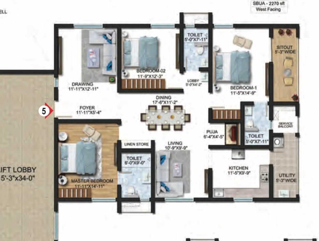 Tower A  West Facing 9th Floor 2 Car Parking 2270 Sft Sumadhura The Olympus