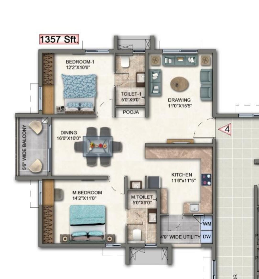 2 BHK house on 10th floor for sale at Aparna cyber heights
